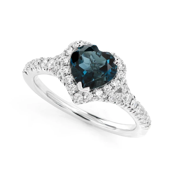 Heart Sapphire And Diamond Halo Ring 14k Solid Gold 1.75ctw 