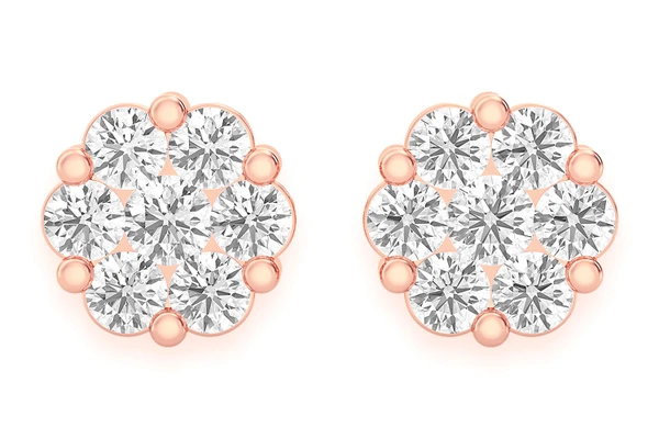 0.50ctw Flower Stud Diamond Earrings 14k Solid Gold