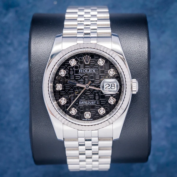 Rolex Datejust 36MM (116234) - Steel & White Gold - Jubilee - Black Jub Diamond Dial - Steel - 2008 Card & Box - (sw1133)