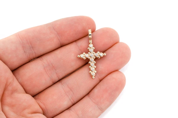 Multi Beads Cross Diamond Pendant 14k Solid Gold 0.20ctw