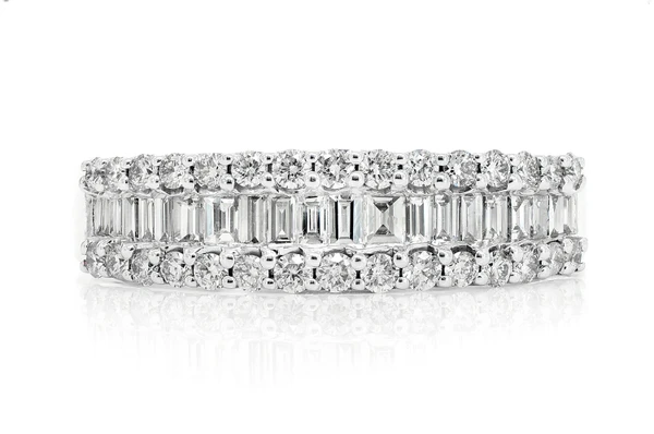 Baguette Cut And Round Diamond Framed Band Ring 14k Solid Gold 0.75ctw