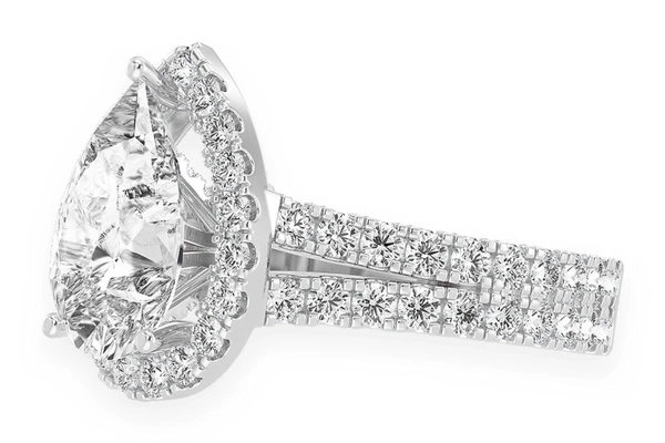 Sphinx - 3.00ct Pear Solitaire - Two Row Split Scallop - Diamond Engagement Ring - All Natural Diamonds