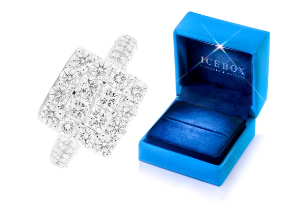 3.00ctw - Princess Quad Halo - Diamond Engagement Ring - All Natural