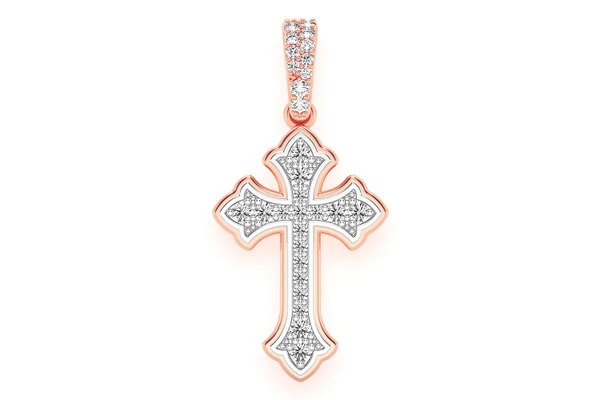 Rounded Cross Diamond Pendant 14k Solid Gold 0.25ctw