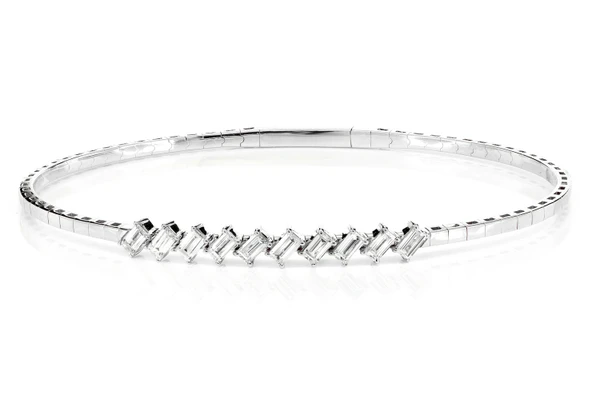 Angled Baguette Diamond Bangle Bracelet 14k Solid Gold 1.00ctw