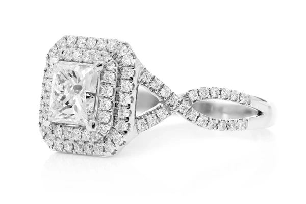 Princess Halo Twist Diamond Ring 14k Solid Gold 1.70ctw
