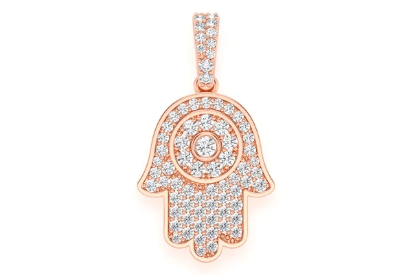 Hamsa Diamond Pendant 14k Solid Gold 0.45ctw