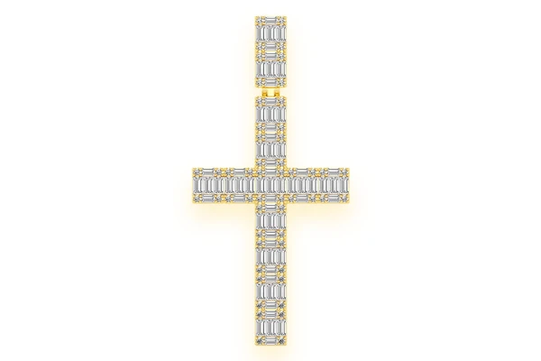 Baguette Cross Diamond Pendant 14k Solid Gold 5.00ctw