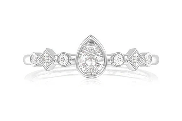 0.30ctw Diamond Pear Bezel Geometric Shank Engagement Ring - All Natural