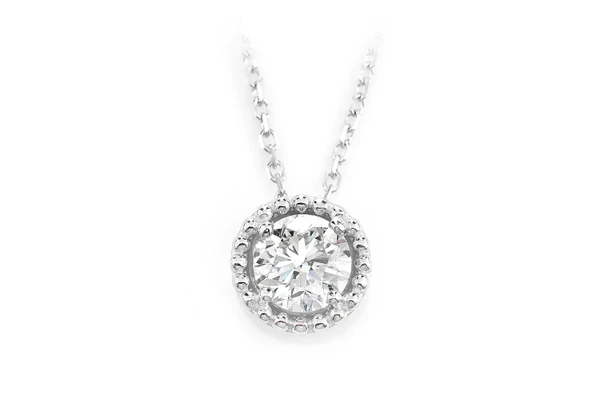 Beaded Halo Diamond Solitaire Pendant Attached Necklace 14k Solid Gold 0.45ctw