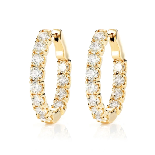 20pt Inside Outside Diamond Hoop Earrings 14k Solid Gold 4.80ctw