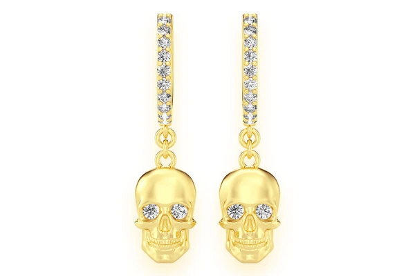 Skull Hoop Dangling Diamond Earrings 14k Solid Gold 0.30ctw