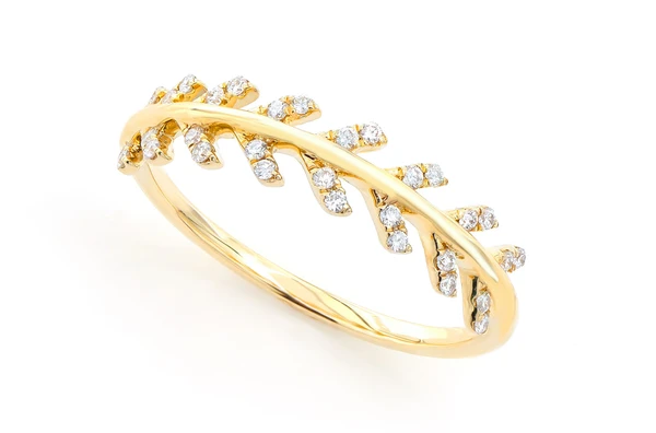 Leaf Stackable Wedding Band 14k Solid Gold .15ctw