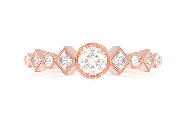 9 Stone Round & Princess Diamond Ring 14k Solid Gold 0.35ctw