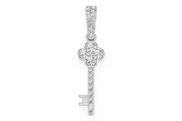 Key Diamond Pendant 14k Solid Gold 0.25ctw