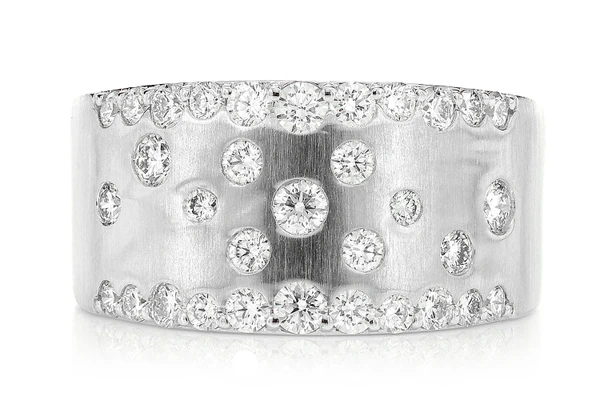 Two Row Scattered Gypsy Set Diamond Band Ring 14k Solid Gold 0.85ctw 