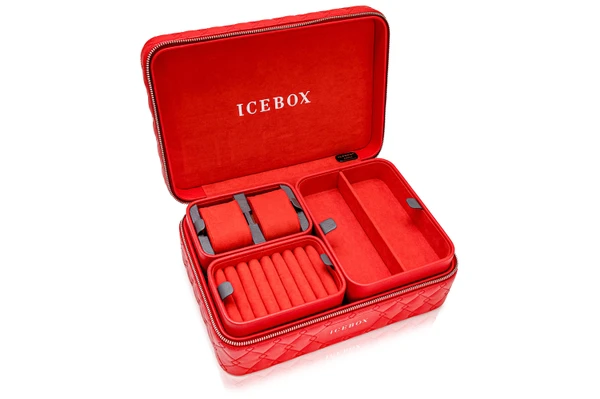 Icebox Leather World Traveler Jewelry Case - 2 Watches Red