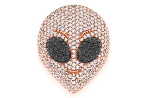 Alien Signet Black & White Diamond Ring 14k Solid Gold 5.60ctw