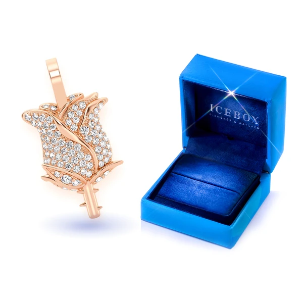 Rose Flower Diamond Pendant 14k Solid Gold 0.33ctw