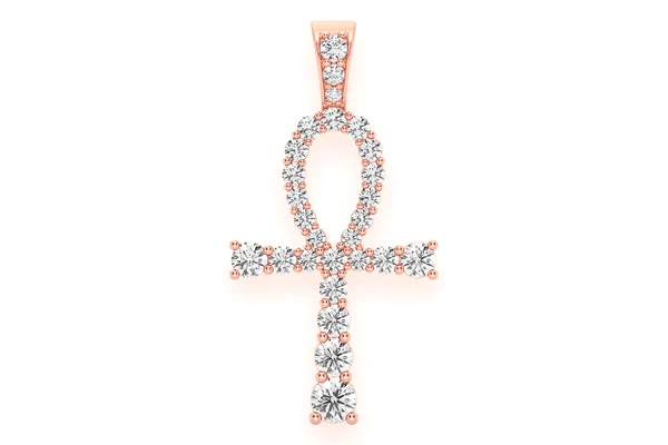 Solitaire Ankh Egyptian Diamond Pendant 14k Solid Gold 2.25ctw