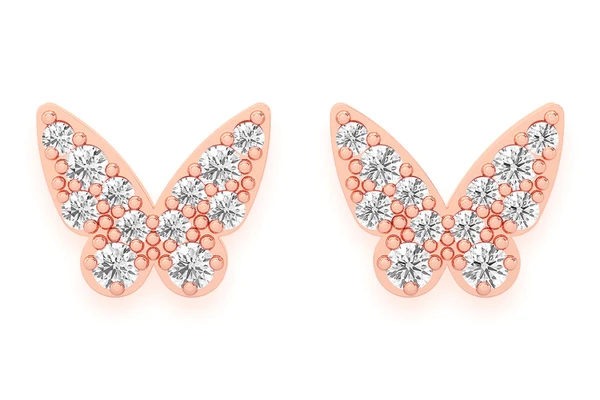Butterfly Stud Diamond Earrings 14k Solid Gold 0.15ctw