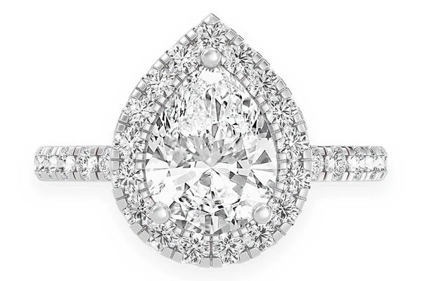 Thav - 1.50ct Pear Solitaire - Scallop Halo One Row - Diamond Engagement Ring - All Natural