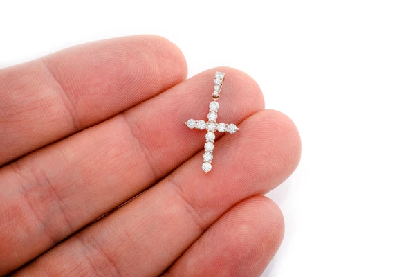 Basket Cross Diamond Pendant 14k Solid Gold 0.40ctw