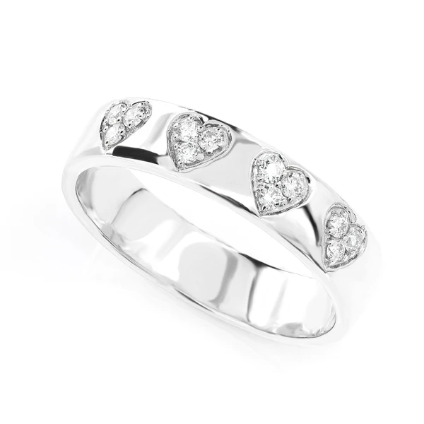 Diamond Heart Cluster Band 14k Solid Gold 0.12ctw