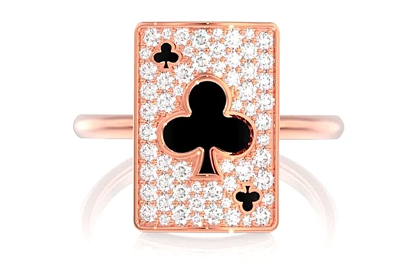 Club Playing Card Diamond Ring 14k Solid Gold 0.50ctw 