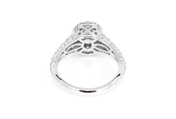 1.00ct Oval Solitaire - Halo Pave Rounded Shank - Diamond Engagement Ring - All Natural