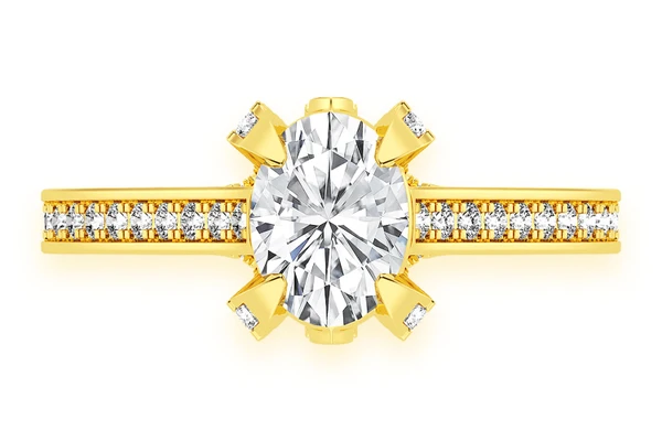 Chant - 1.00ct Oval Solitaire - Deluxe One Row Scallop - Diamond Engagement Ring - All Natural Vs Diamonds