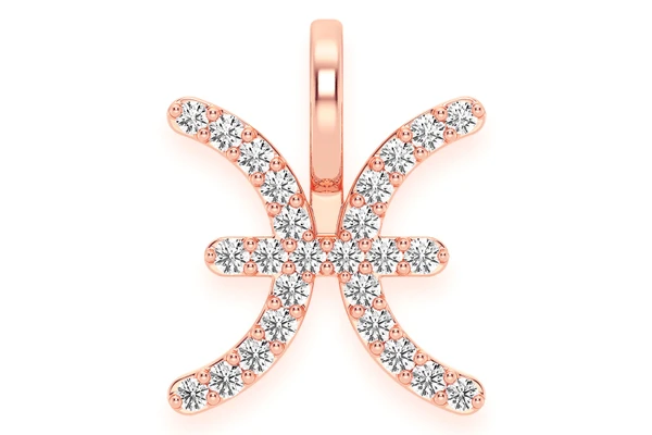 Pisces Zodiac Diamond Pendant 14k Solid Gold 0.10ctw