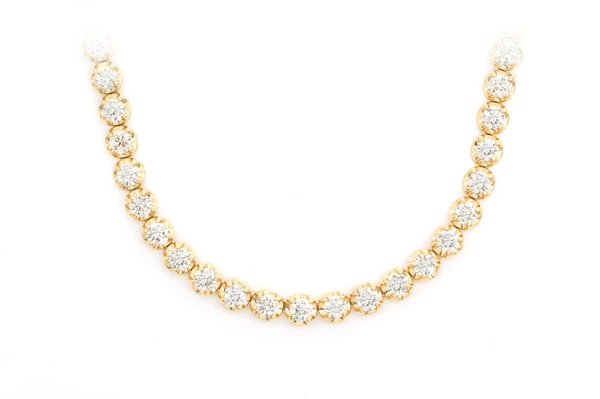 15pt Crown Set Diamond Tennis Necklace 14k Solid Gold 14.30ctw