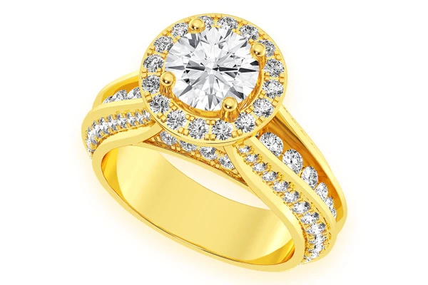 Monst - 1.00ct Round Solitaire - Halo Three Row - Diamond Engagement Ring - All Natural Vs Diamonds