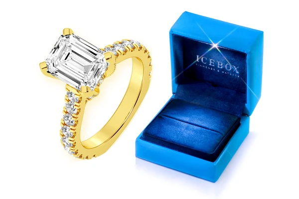 Thinn - Emerald Cut One Row Under Halo Diamond Ring 14k Solid Gold 3.00ctw