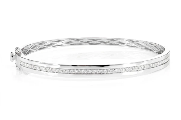 One Row Channel Setdiamond Bangle Bracelet 14k Solid Gold 0.90ctw
