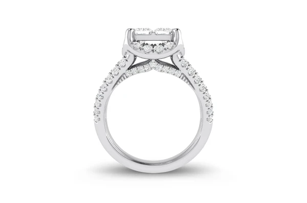 2.00ctw - Princess Cut Quad - Halo - Diamond Engagement Ring - All Natural