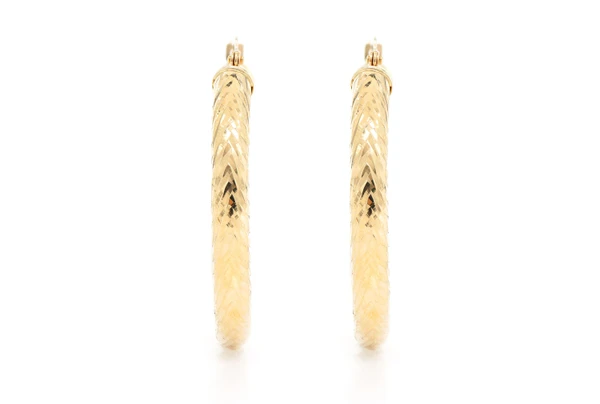 4MM Diamond-Cut Hoop Earrings 14k Solid Gold Medium