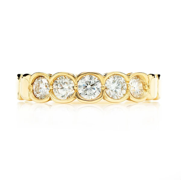 Five Stone Bezel Set Diamond Band Ring 14k Solid Gold 0.66ctw