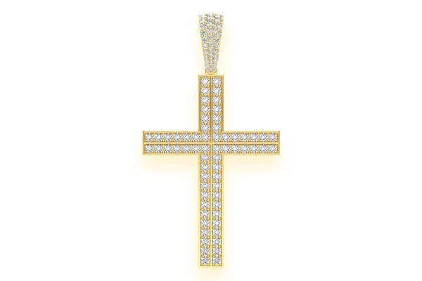 Straight Accent Cross Diamond Pendant 14k Solid Gold 5.50ctw