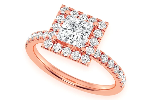 Thav - .75ct Princess Cut - Scallop Halo One Row- Diamond Engagement Ring - All Natural