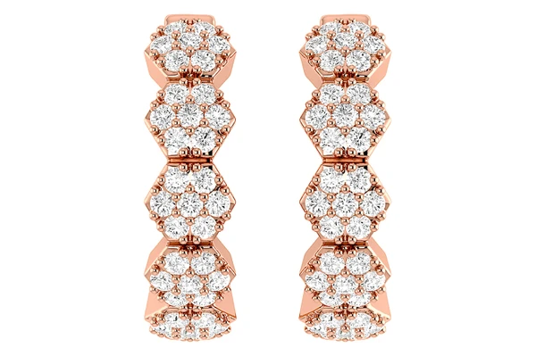 Hexagon Diamond Hoop Earrings 14k Solid Gold 0.30ctw 
