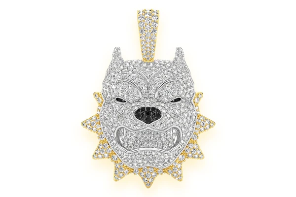 Pitbull Spike Collar Diamond Pendant 14k Solid Gold 3.00ctw