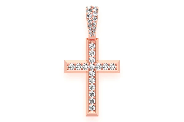 Angled Cross Diamond Pendant 14k Solid Gold 1.15ctw