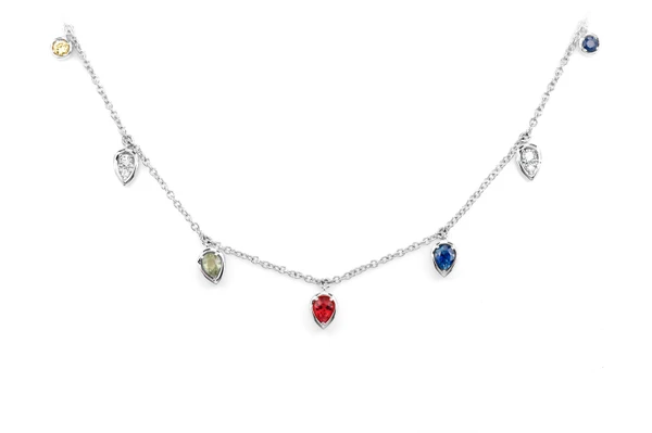 Rainbow And Diamond Drop Necklace 14k Solid Gold 1.00ctw