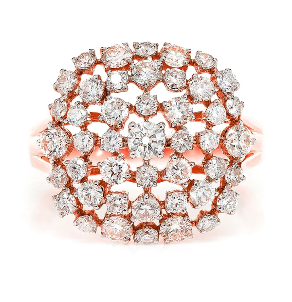 Cluster Diamond Cocktail Ring 14k Solid Gold 1.85ctw