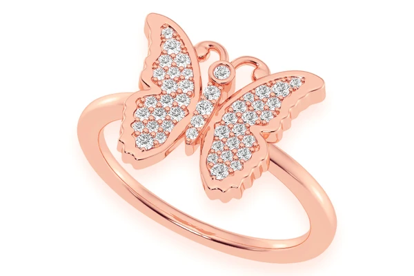 Butterfly Emoji Diamond Ring 14k Solid Gold 0.20ctw
