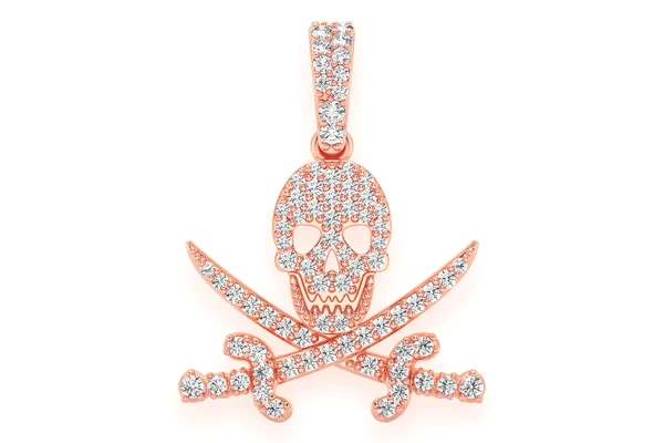 Pirate Skull Diamond Pendant 14k Solid Gold 0.35ctw