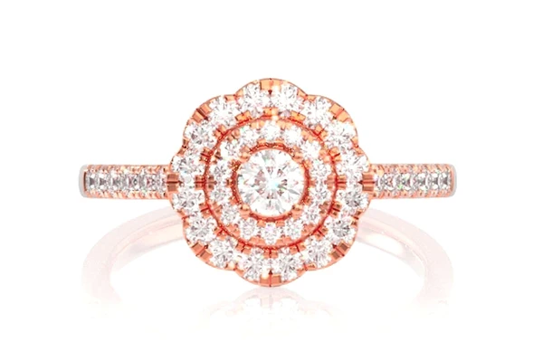 Double Halo Scroll Cathedral Diamond Ring 14k Solid Gold 0.65ctw