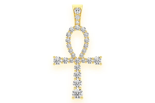 Graduated Egyptian Ankh Diamond Pendant 14k Solid Gold 1.50ctw